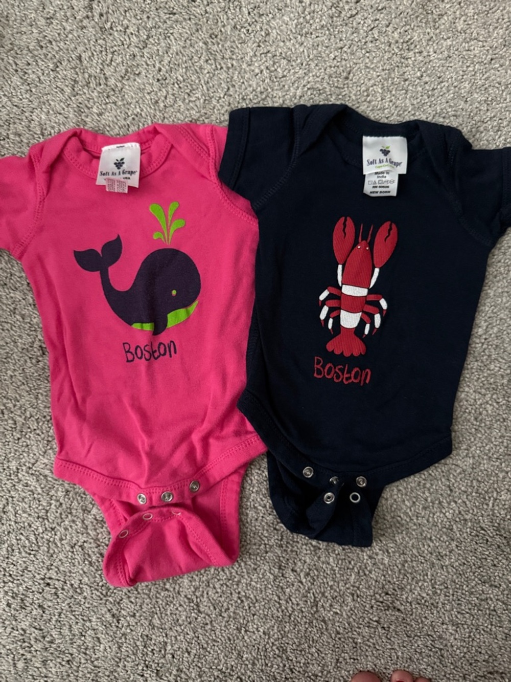 Cheers Boston Whale & Lobster One-Piece Bodysuits - Pink & Navy
